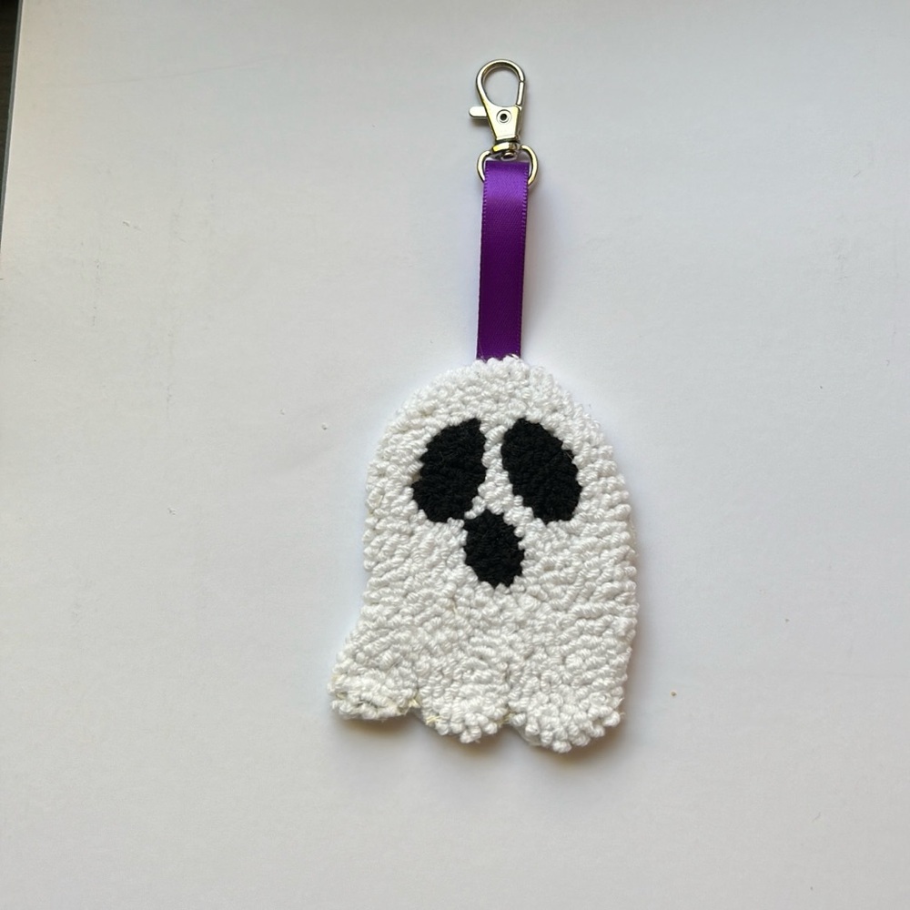 Handmade punch needle keychain ghost